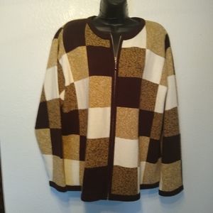 Dressbarn zip up sweater brown color blocks